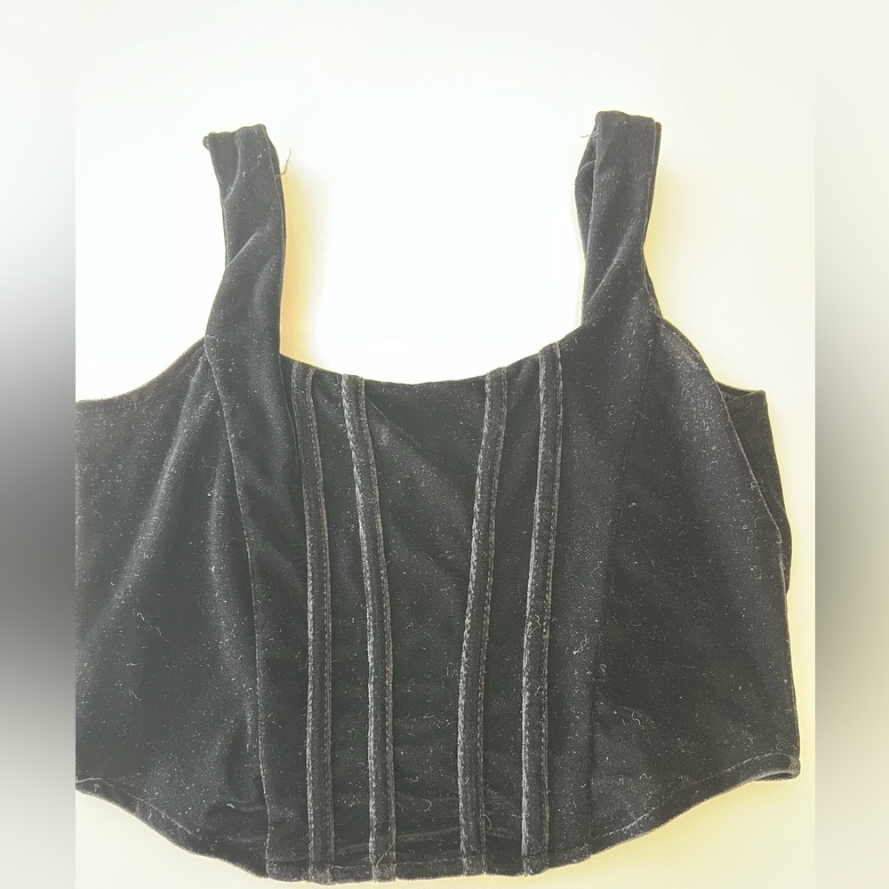 Black Velvet Cropped Corset BustierTop Sz: L